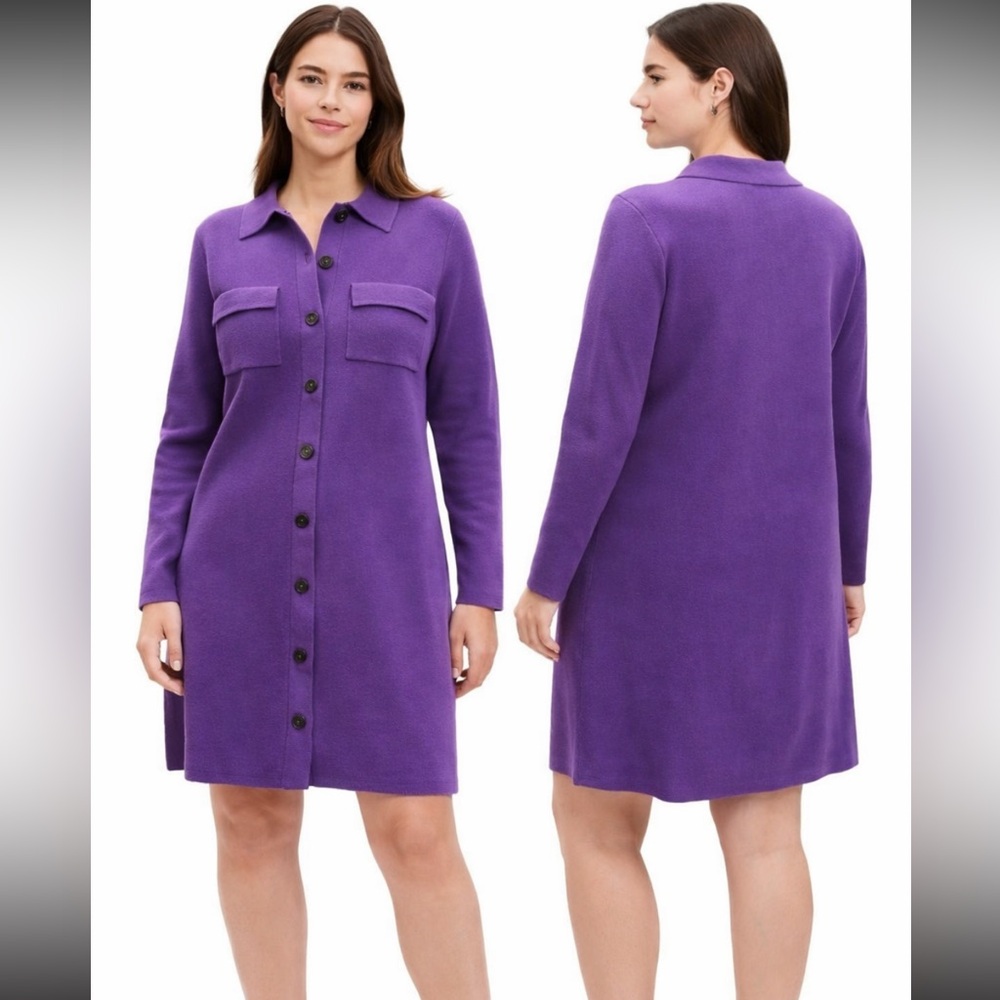 NWT Size XXL LOFT Pocket Mini Sweater Shirtdress violet purple Cotton Blend
